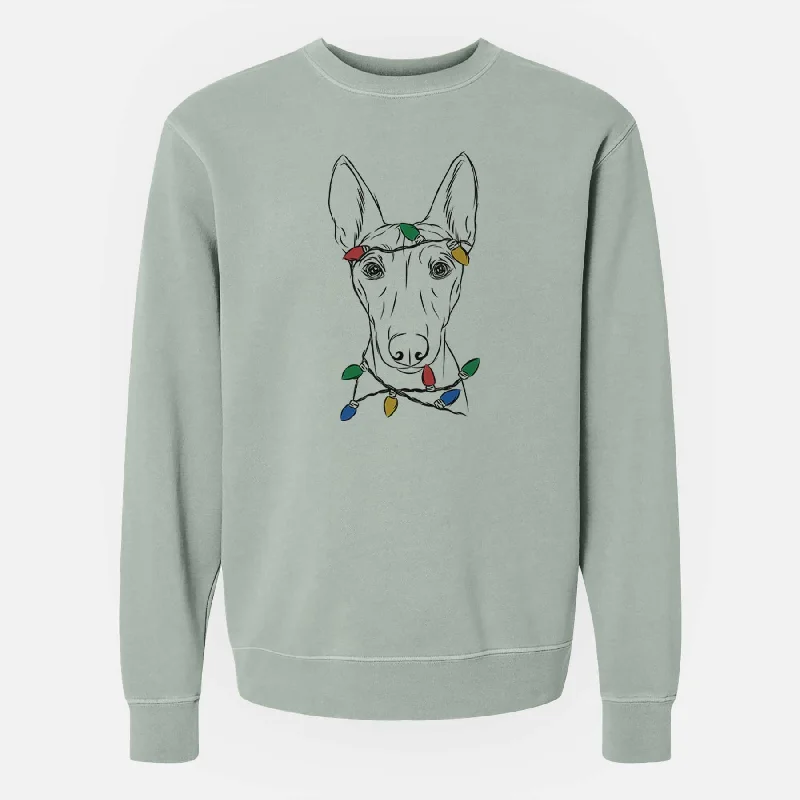 Christmas Lights Bonsai the Basenji - Unisex Pigment Dyed Crew Sweatshirt