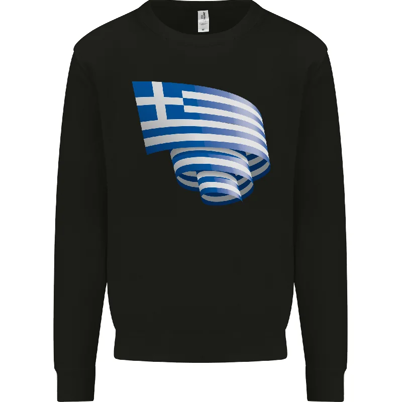 Curled Greece Flag Greek Day Football Mens Sweatshirt Jumper
