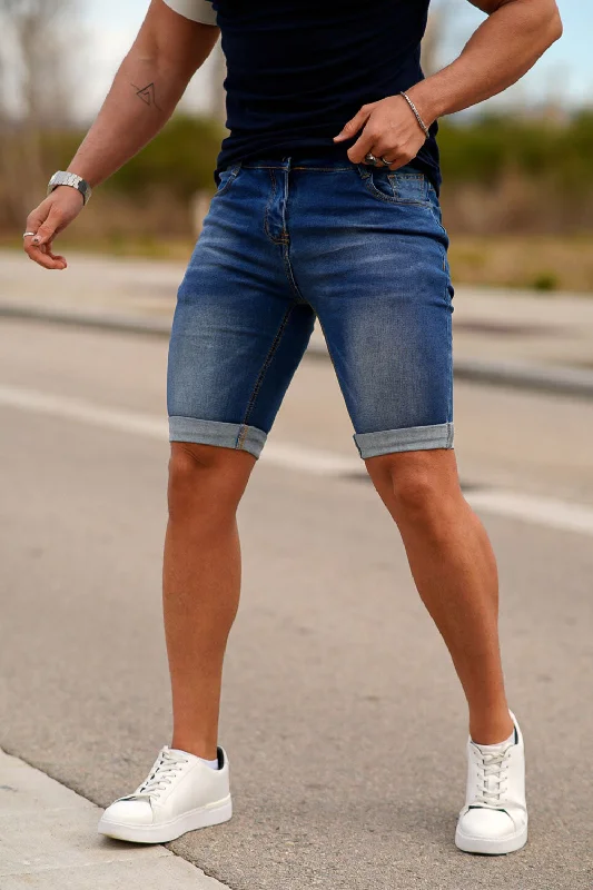 Men's Strentch Skinny Denim Short - Blue