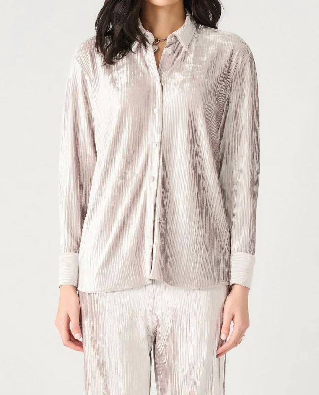 Plisse Velvet Blouse In Silver