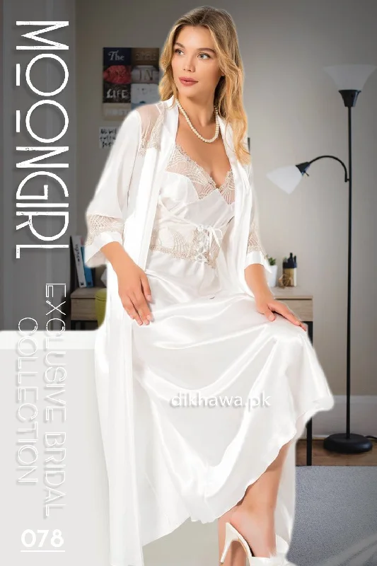 Moongirl - Exclusive Bridal 2Pc Long Nighty Set with Robe - Wedding Nightwear 078 - Turkish Brand