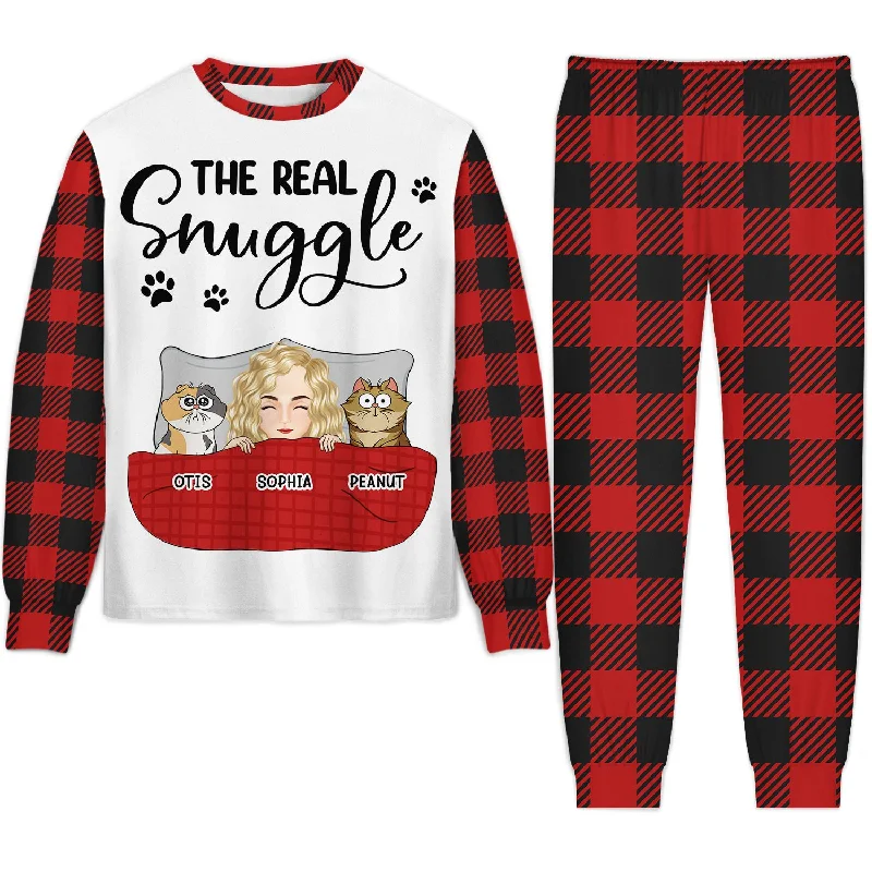 The Real Snuggle Cartoon Style - Gift For Cat Lovers, Cat Mom, Cat Dad - Personalized Unisex Pajamas Set