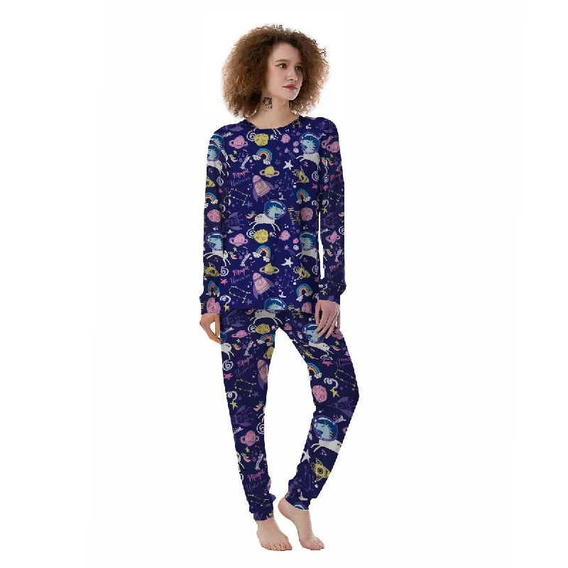 Unicorn Space Astronaut Print Pattern Women's Pajamas