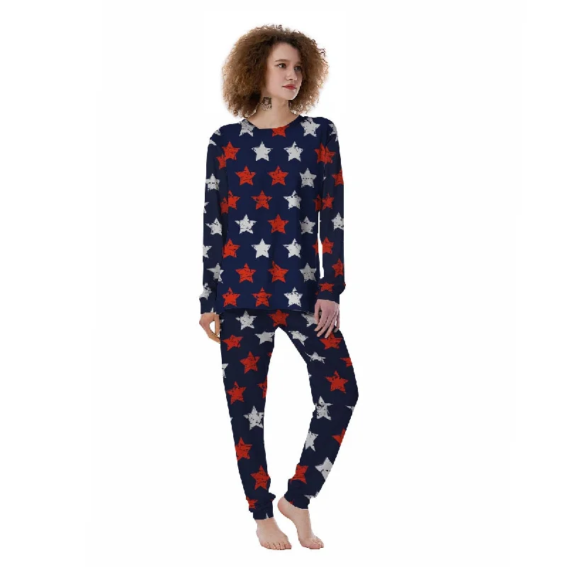 USA Star Blue And Red Print Pattern Women's Pajamas