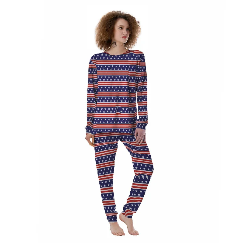 USA Star Red Striped Print Pattern Women's Pajamas