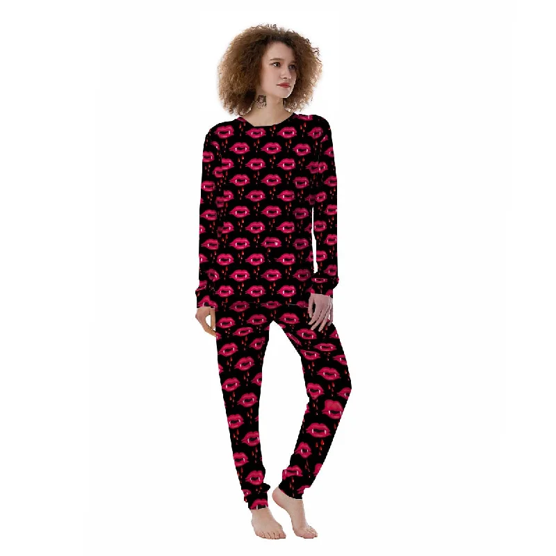 Vampire Lips Red Halloween Print Pattern Women's Pajamas