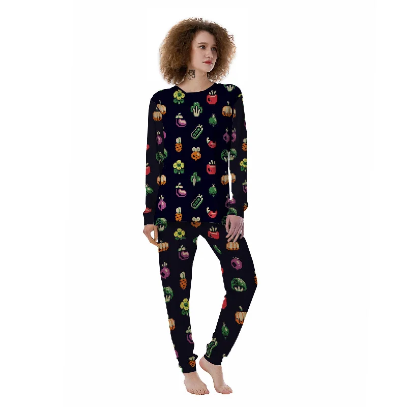 Vegetables Pixel Print Pattern Women's Pajamas