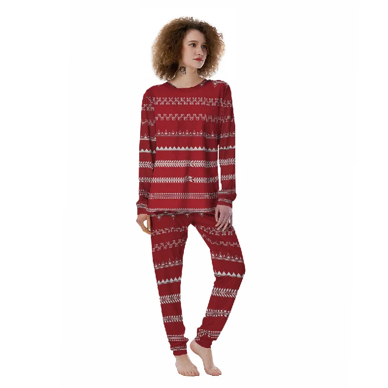 Warli Tribal White And Red Print Women's Pajamas