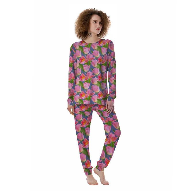 Watercolor Tulip Pink Print Pattern Women's Pajamas