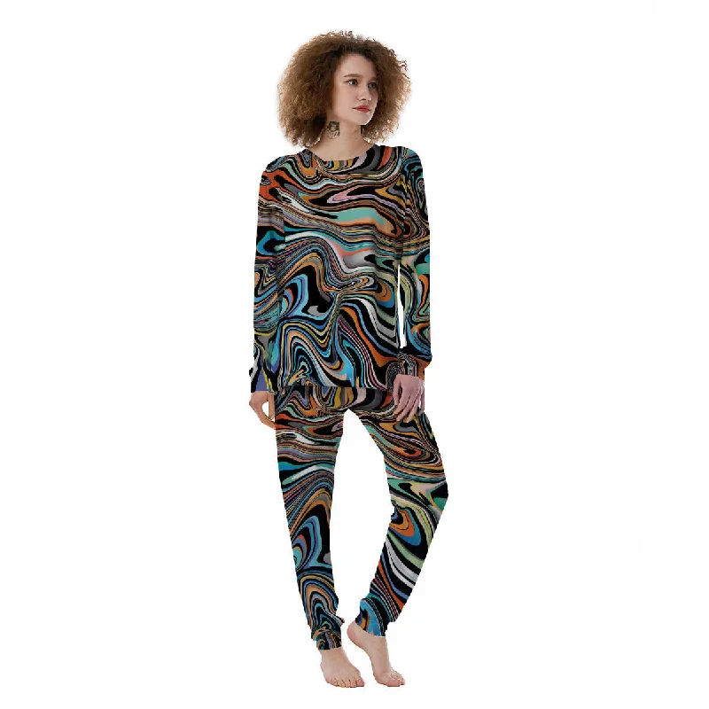 Wavy Psychedelic Print Pattern Women's Pajamas