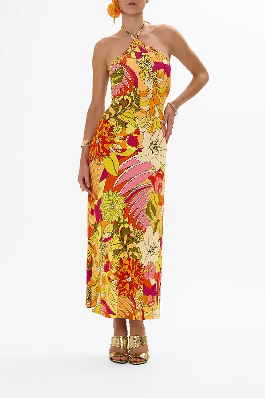 LONG JERSEY HALTER DRESS THE FLOWER CHILD SOCIETY