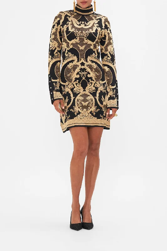 JACQUARD TURTLE NECK SHORT KNIT DRESS MAGIC IN THE MANUSCRIPTS