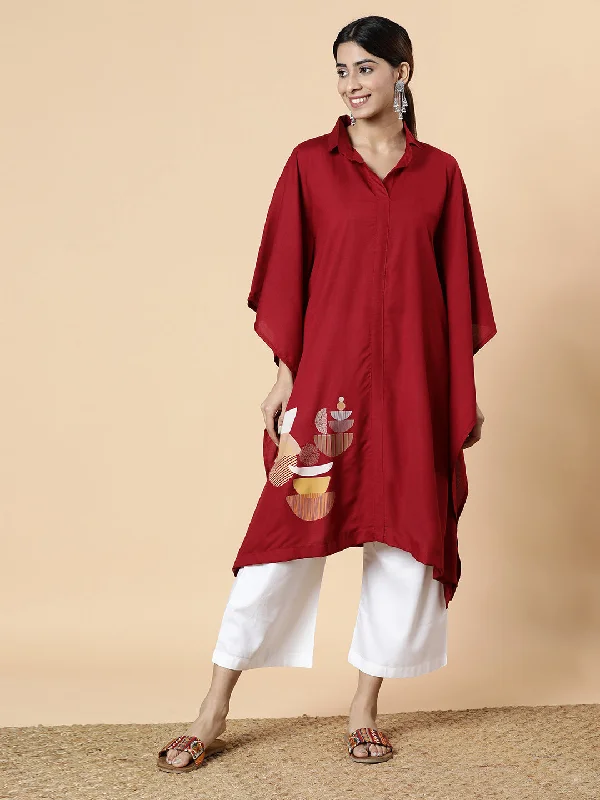 Maroon Rayon Shirt-Kaftan - Concept