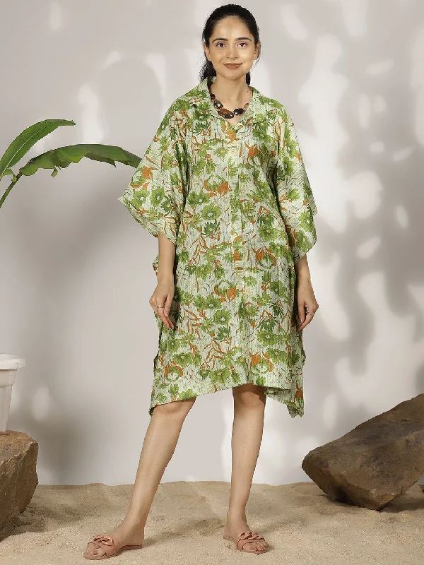 GreenFloral Cotton ShirtKaftan