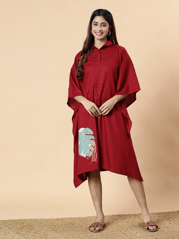 Maroon Rayon Shirt-Kaftan - Independent