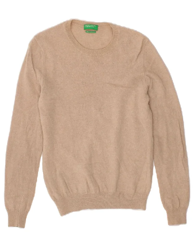 BENETTON Womens Crew Neck Jumper Sweater UK 12 Medium Beige Virgin Wool