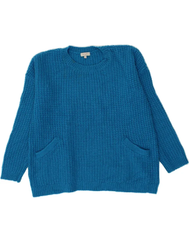 HOBBS Womens Crew Neck Jumper Sweater UK 12 Medium  Blue Wool