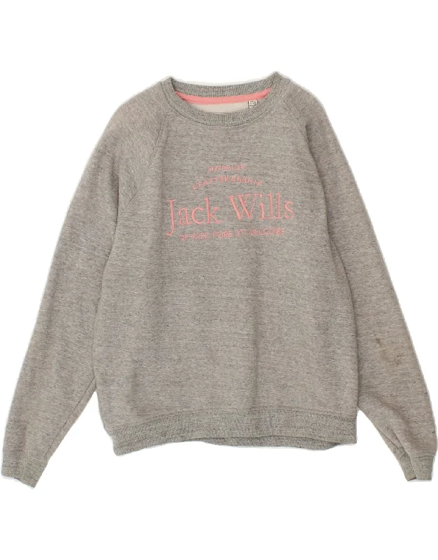 JACK WILLS Womens Graphic Sweatshirt Jumper UK 14 Large  Grey Cotton