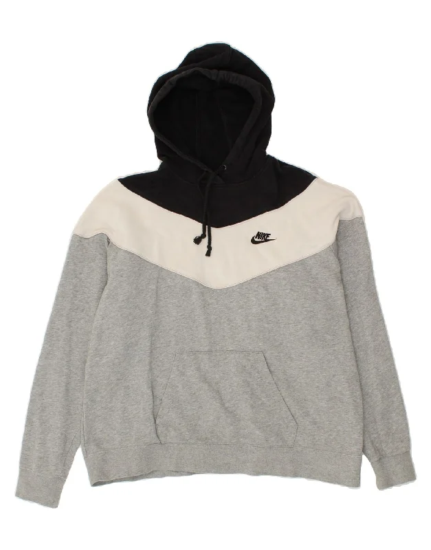 NIKE Womens Hoodie Jumper UK 18 XL Grey Colourblock Cotton