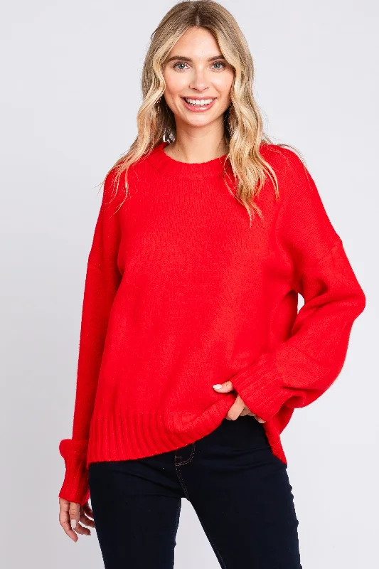 Red Ribbed Cuff Sweater