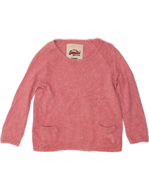 SUPERDRY Womens 3/4 Sleeve Boat Neck Jumper Sweater UK 12 Medium Pink