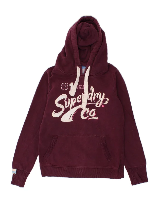 SUPERDRY Womens Graphic Hoodie Jumper UK 14 Medium Maroon Cotton