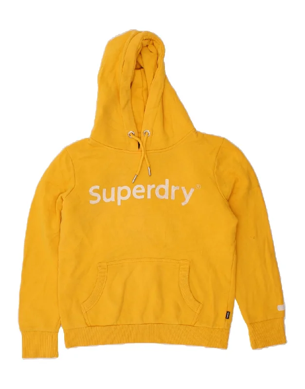 SUPERDRY Womens Graphic Hoodie Jumper UK 14 Medium Yellow Cotton