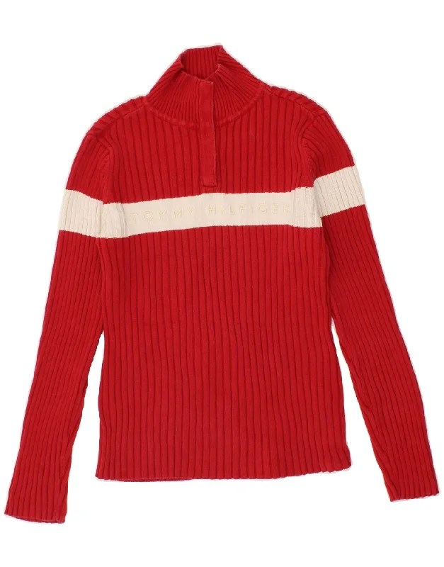 TOMMY HILFIGER Womens Button Neck Jumper Sweater UK 10 Small Red