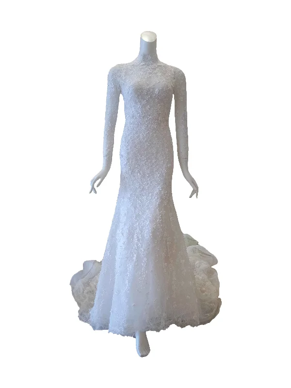 Rent: Adrian Gan- Longsleeve Mermaid Flower With Long Train Wedding Dress