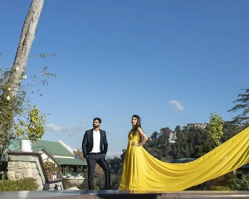 G178 (2), Yellow Prewedding Shoot Infinity Long Trail Gown Size (All)