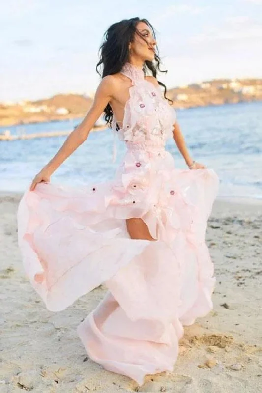 Halter Backless Chiffon Beach Wedding Dresses With Appliques STIPR1EZ5X1