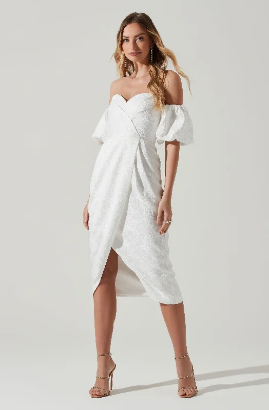 Zurina Off Shoulder Puff Sleeve Midi Dress