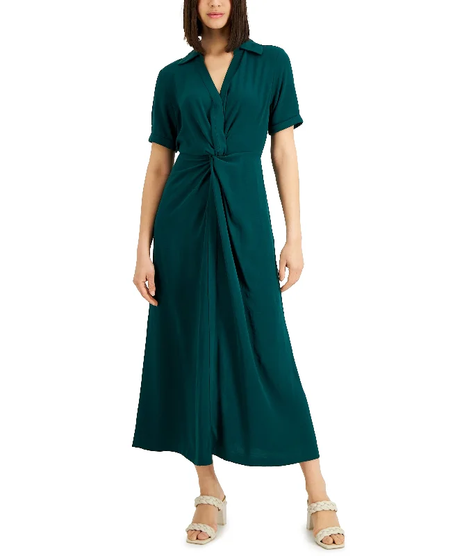 Alfani Petite Knot-Front Maxi Shirtdress