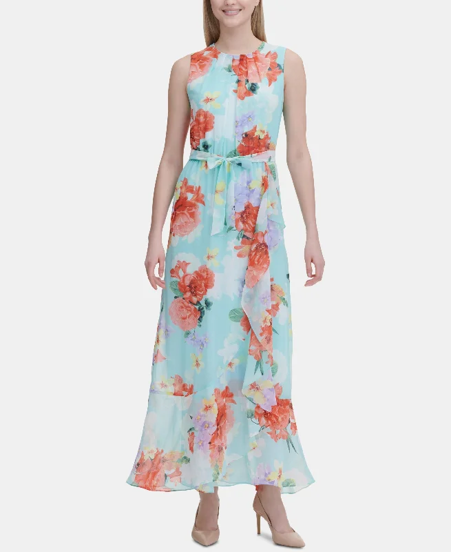 Calvin Klein Belted Floral Print Maxi Dress