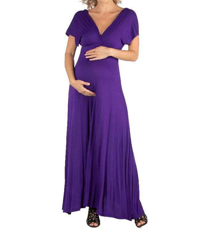 Cap Sleeve V Neck Maternity Maxi Dress