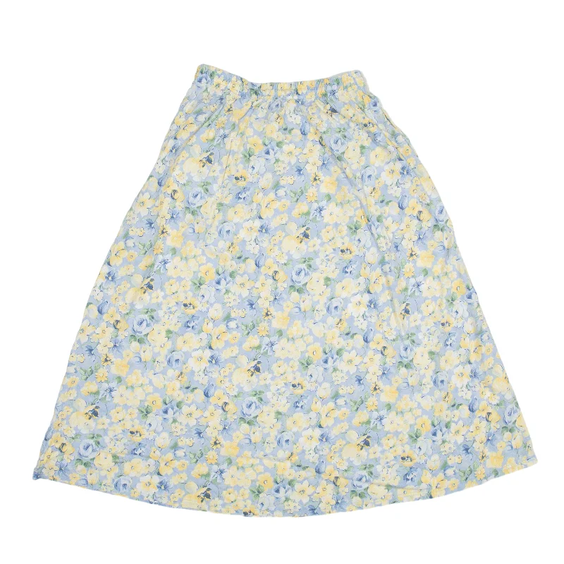 Knee Length Flare Skirt Blue Floral Womens S