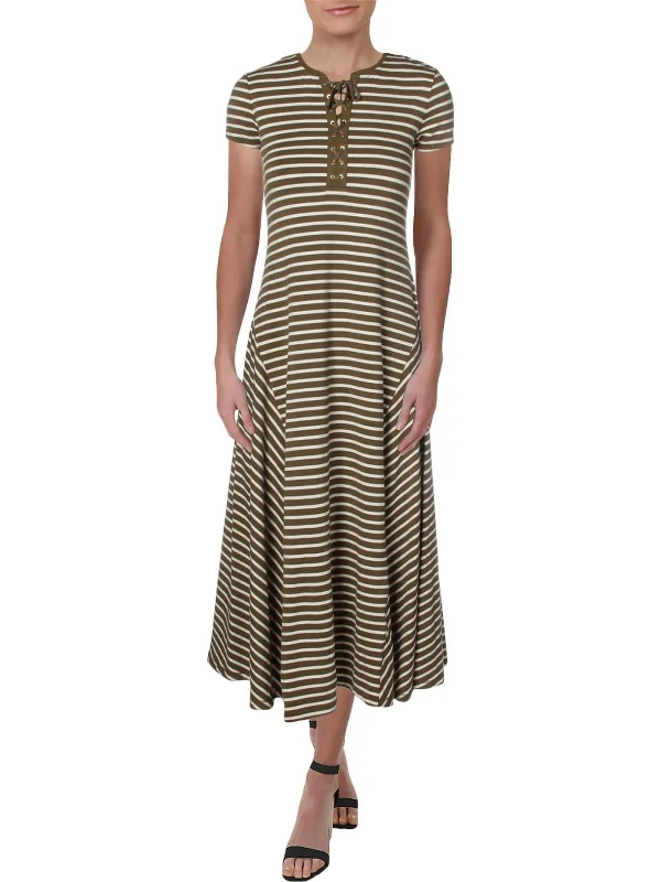 Lauren Ralph Lauren Petite Stripe Print Lace Up Maxi Dress