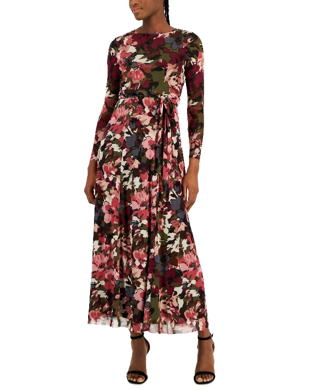 Petite Printed Long-Sleeve Maxi Dress