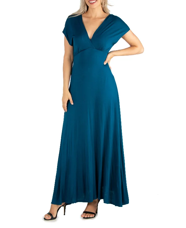 Women's Cap Sleeve V-Neck Maxi Dress