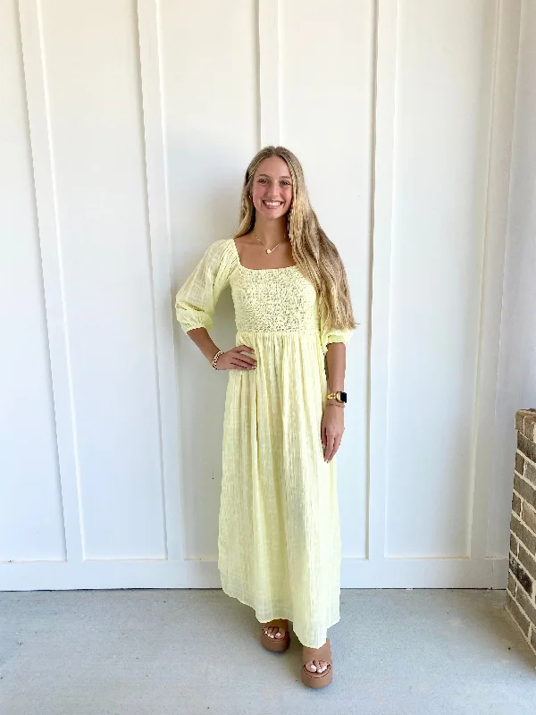 Yellow Iris Square Neck Maxi Dress