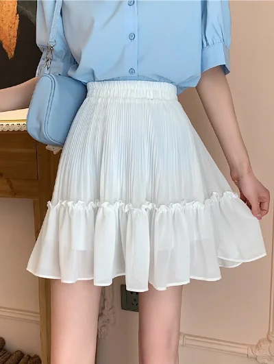 black cute summer women's retro pleated mini skirt