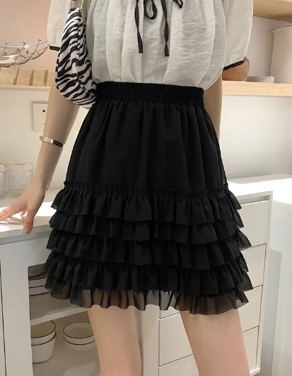 fashion black female print high waist skirt white black retro pleated mini skirt