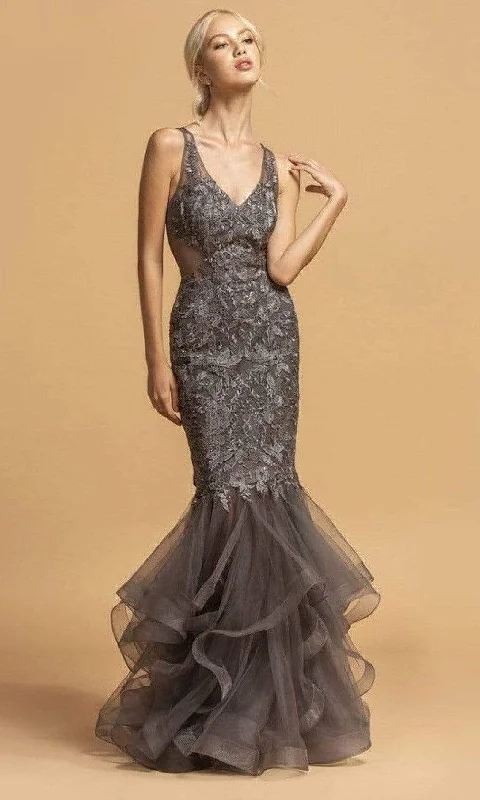 Aspeed Design - L2116 V-Neck Trumpet Evening Dress