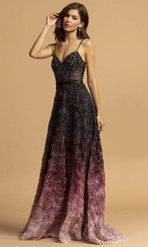 Aspeed Design - L2224 Beaded V-Neck A-Line Evening Dress