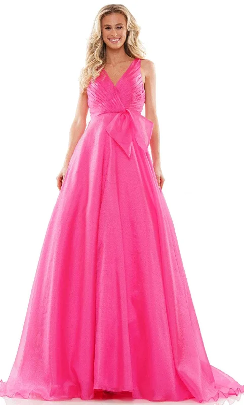 Colors Dress G1098 - Pleated V-Neck Prom Gown