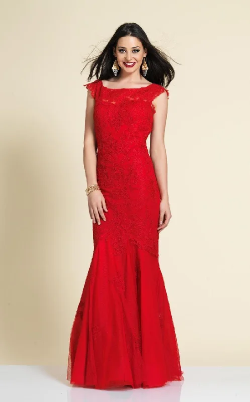 Dave & Johnny - 1937W Cap Sleeve Ornate Lace Trumpet Gown