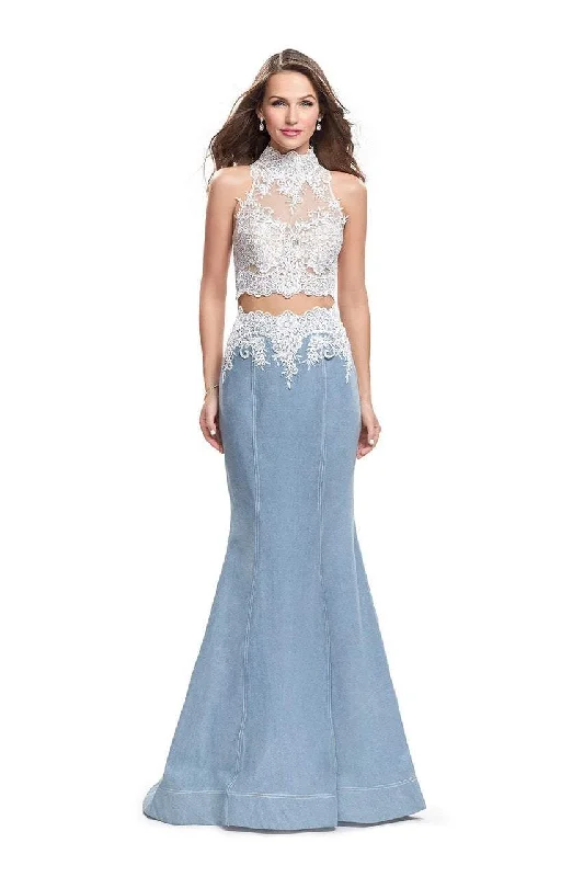 La Femme - 25805 Sheer Beaded High Neck Illusion Two Piece Gown