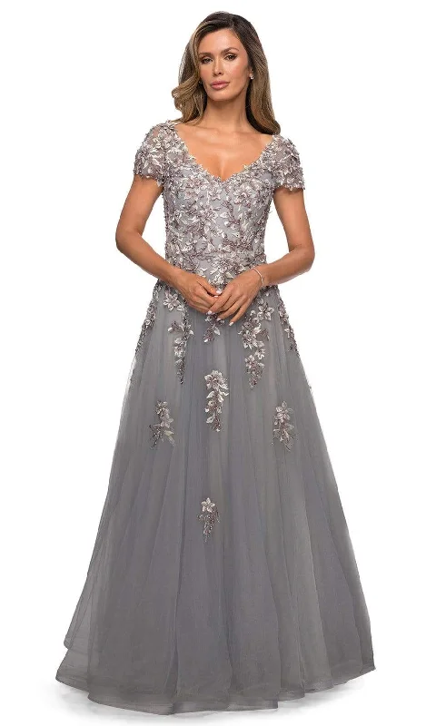 La Femme - 27968 V Neck Lace Appliques Evening Gown