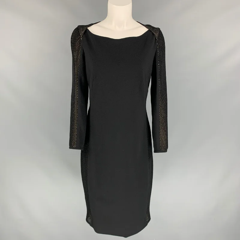 AKRIS Size 8 Black Mesh Viscose Blend Below Knee Sheath Dress