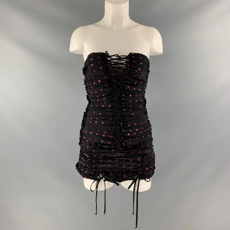 ATTICO Size 8 Black Raspberry Viscose Blend Dots Dress